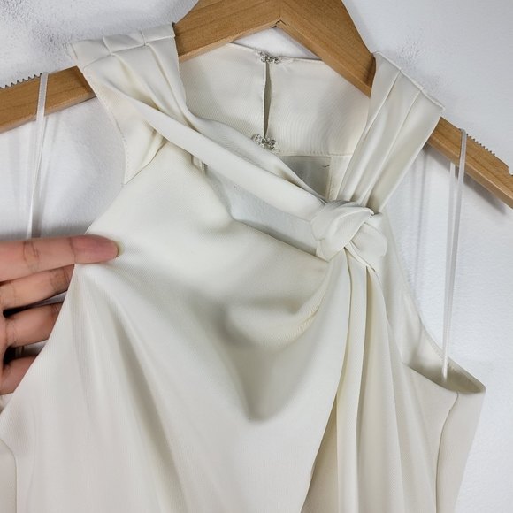 New Harlyn Twist Front Asymmetric Tulip Hem Keyhole Back Midi Sheath Dress XS - Picture 4 of 11